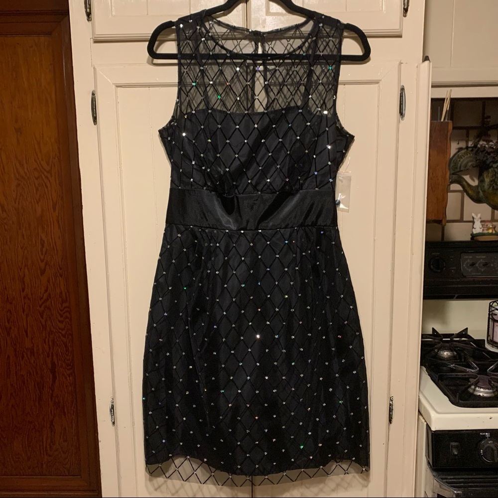 Formal black sheer sparkling dress with bow
